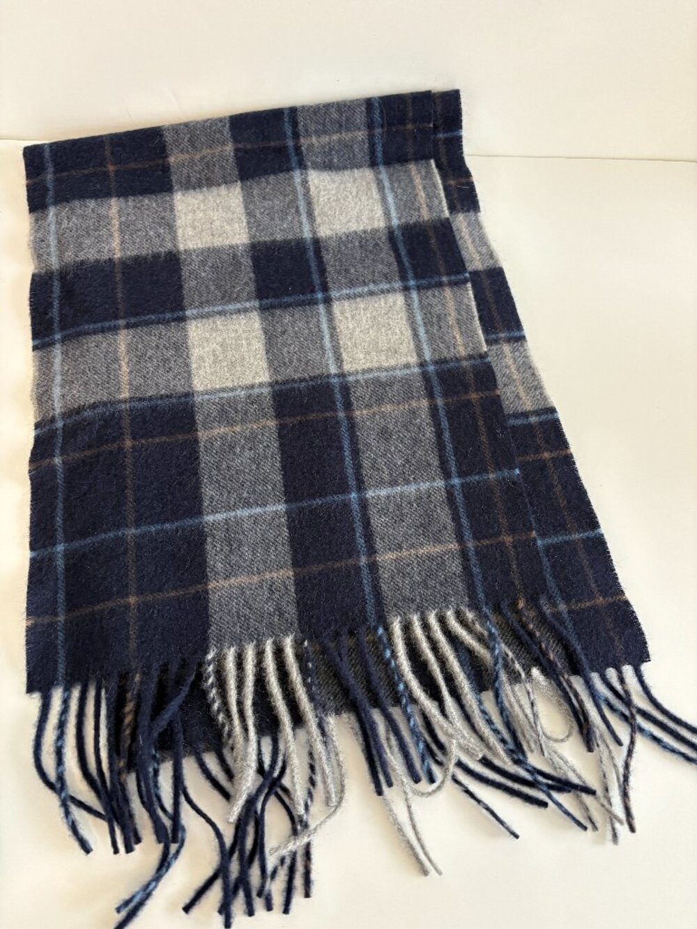 Murano Blue Plaid Cashmere Scarf Rectangle Fringe